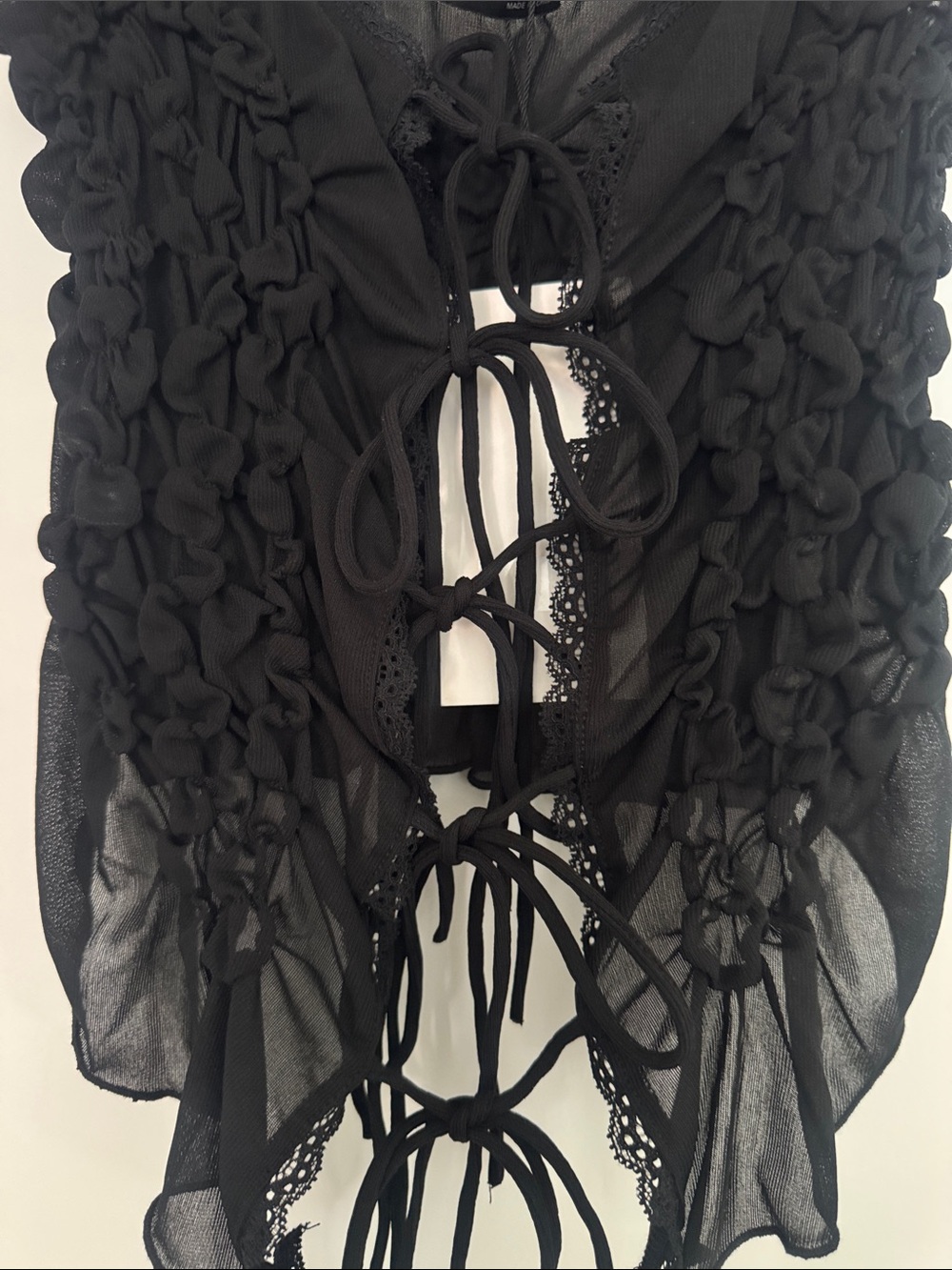 Zara Black Lace-Up Sheer Ruched Tank - Picture 7 of 16